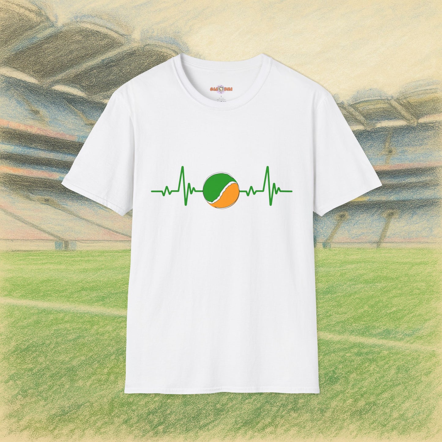 Green, White & Gold Sliotar Heartbeat Tee
