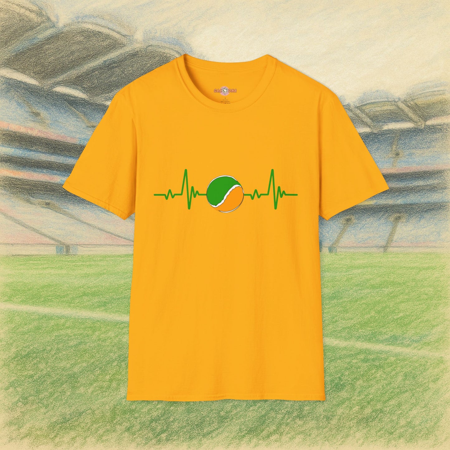 Green, White & Gold Sliotar Heartbeat Tee